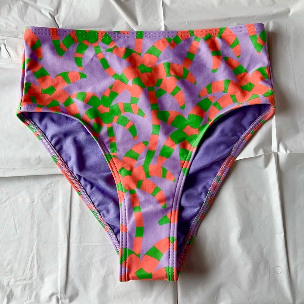 Farm Rio x Adidas NWT Bikini Bottom high waisted Palm Tree Size S purple orange